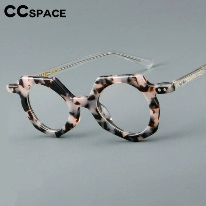 CCspace Unisex Full Rim Flat Top Polygon Round Acetate Eyeglasses 2473 Full Rim CCspace Leopard