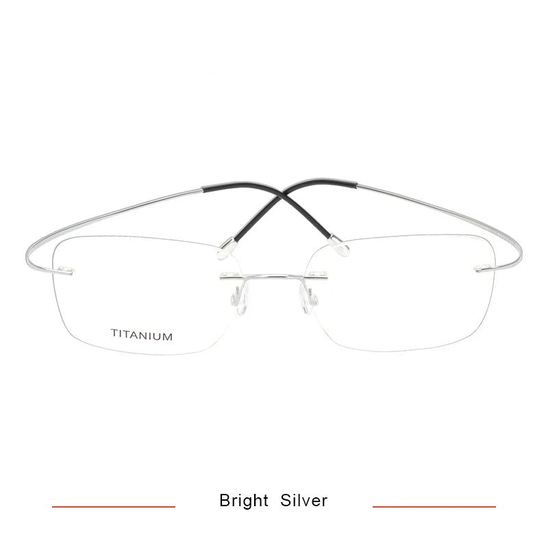 Brightzone Unisex Rimless Square Screwless Titanium Eyeglasses 71616 Rimless Brightzone Bright Silver