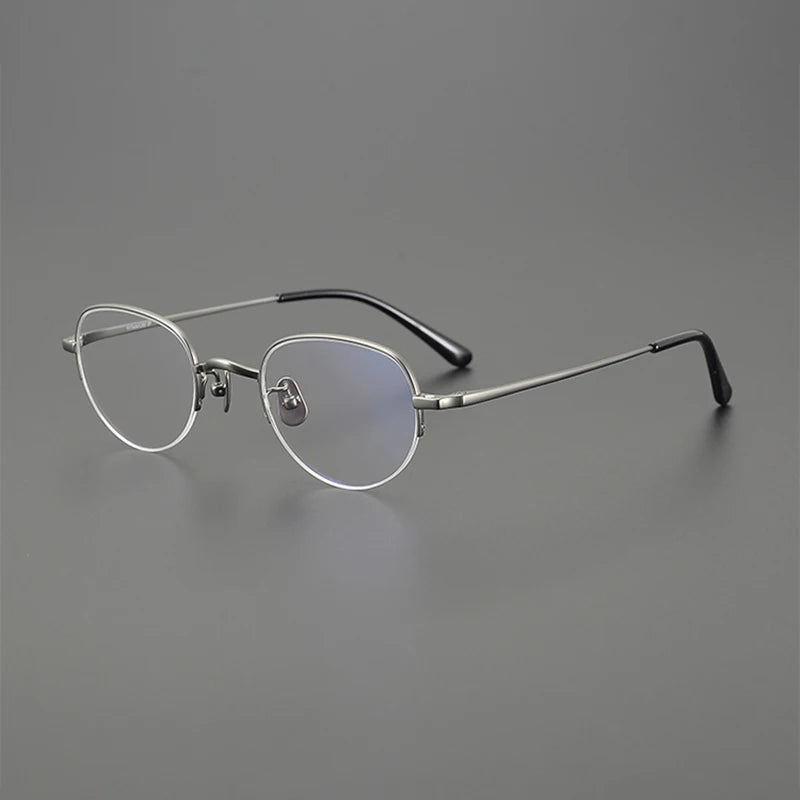 Nobler Unisex Semi Rim Oval Titanium Eyeglasses Clip On Sunglasses K047 With Clip Ons Nobler C4