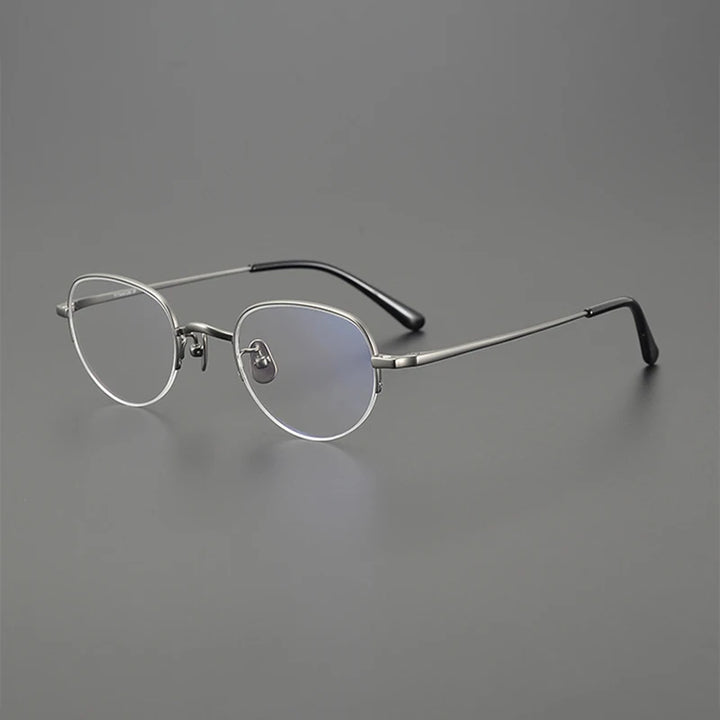 Nobler Unisex Semi Rim Oval Titanium Eyeglasses Clip On Sunglasses K047 With Clip Ons Nobler C4