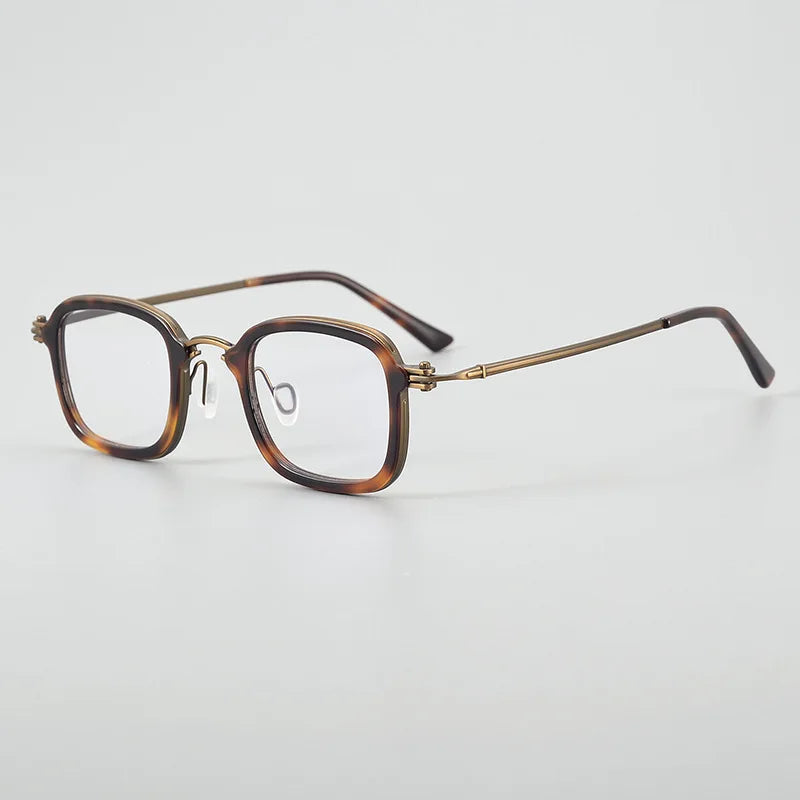 Black Mask Unisex Full Rim Big Square Titanium Acetate Eyeglasses 95869 Full Rim Black Mask Tortoise-Bronze