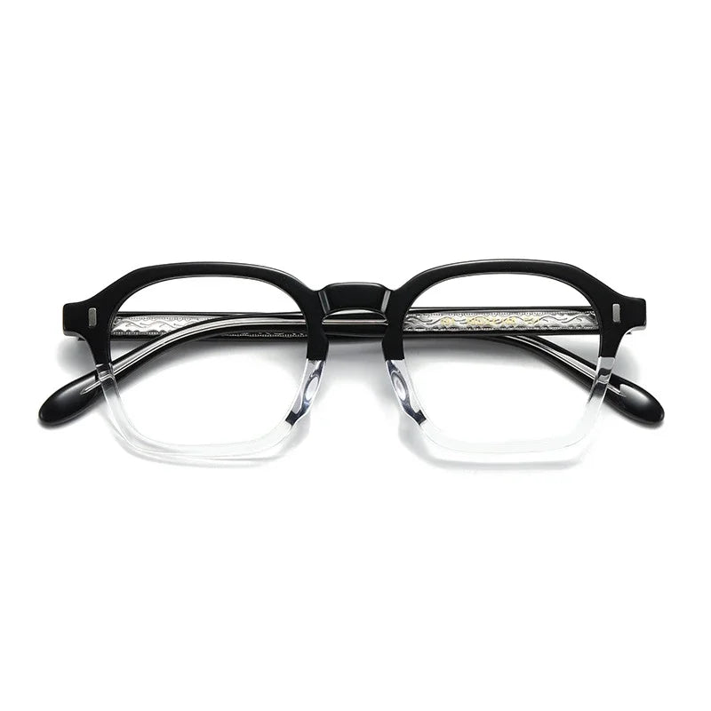 Aror Unisex Full Rim Polygon Square Acetate Eyeglasses 49531 Full Rim Aror Black white