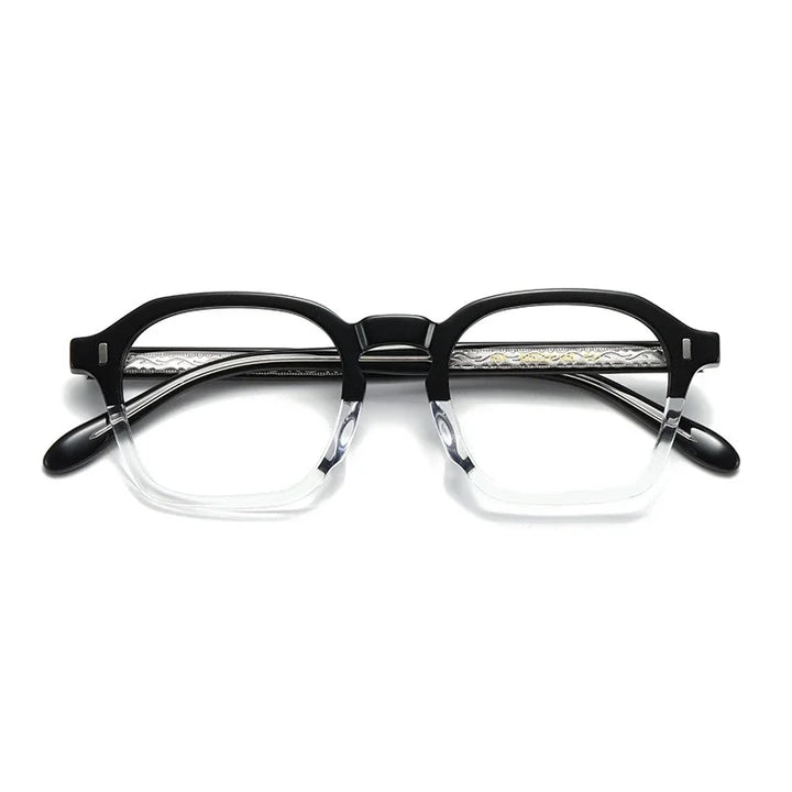 Aror Unisex Full Rim Polygon Square Acetate Eyeglasses 49531 Full Rim Aror Black white