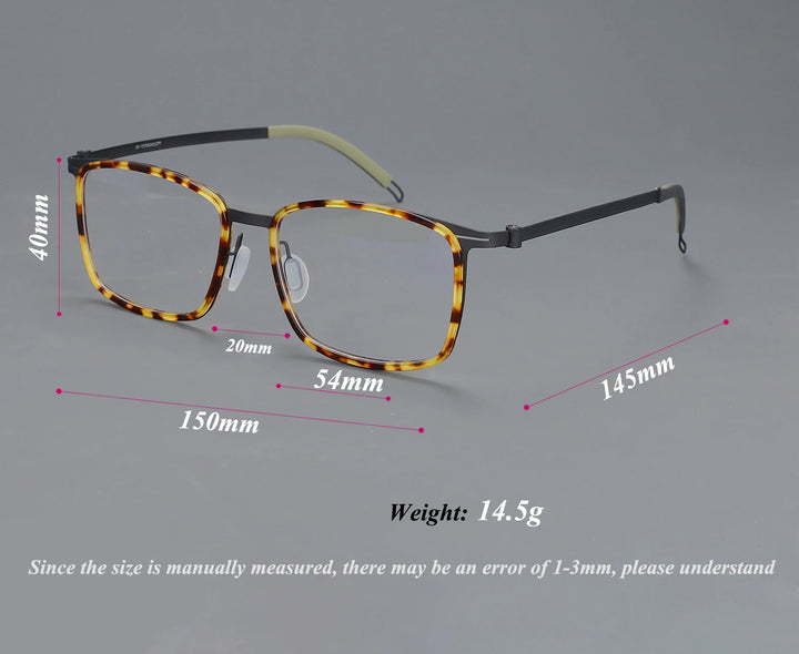 CCspace Unisex Full Rim Square Screwless Titanium Eyeglasses 57174 Full Rim CCspace
