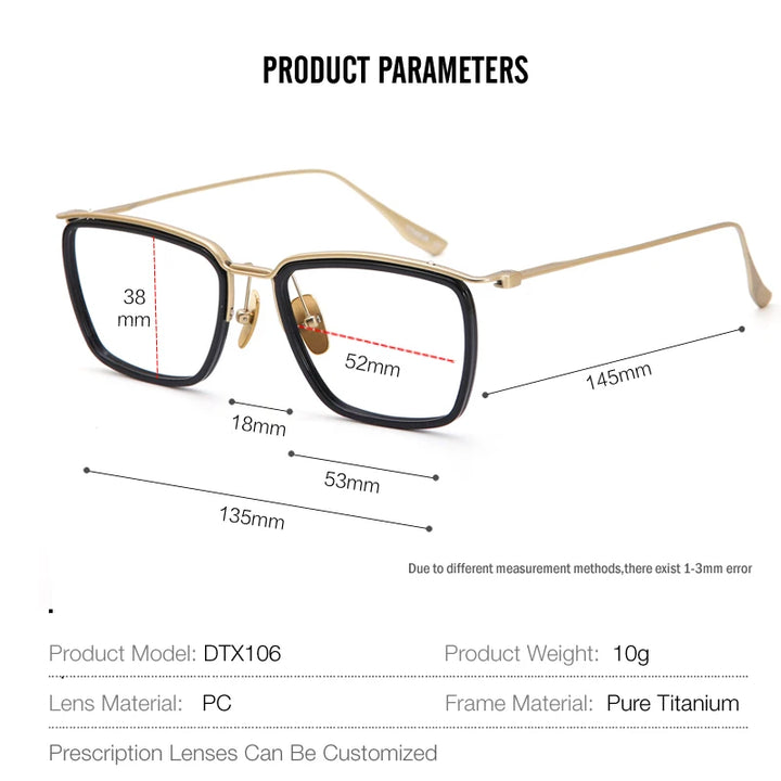 Muzz Unisex Full Rim Square Brow Line Acetate Titanium Eyeglasses 106 Full Rim Muzz