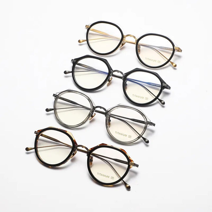 Gatenac Unisex Full Rim Flat Top Round Titanium Acetate Eyeglasses Gxyj1140 Full Rim Gatenac