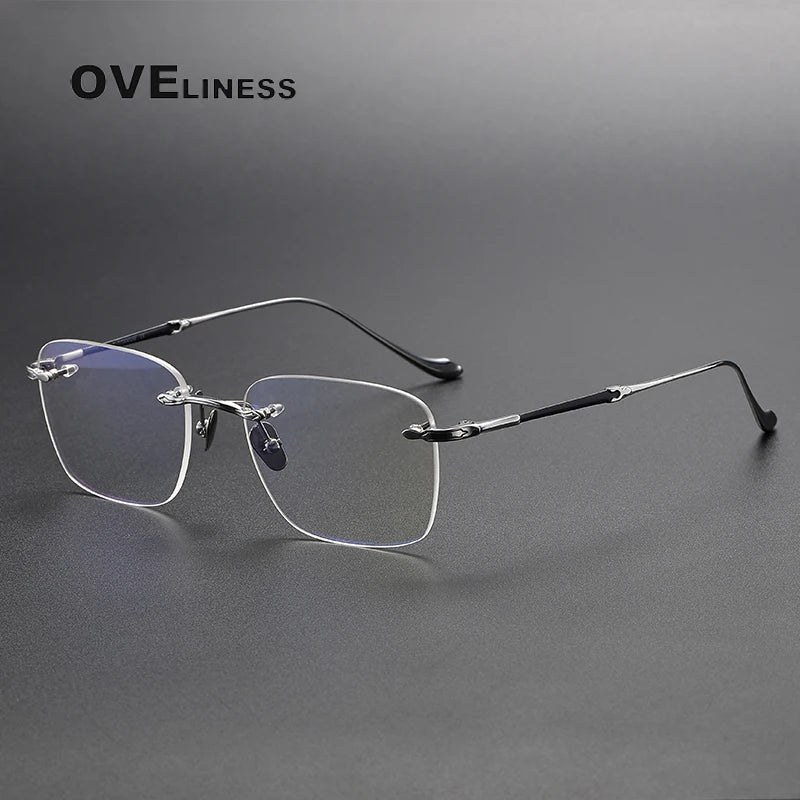 Oveliness Unisex Rimless Square Titanium Eyeglasses 80956 Rimless Oveliness silver