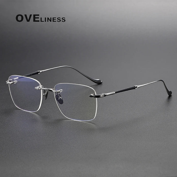 Oveliness Unisex Rimless Square Titanium Eyeglasses 80956 Rimless Oveliness silver  