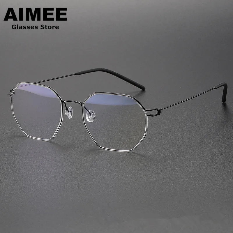 Aimee Unisex Semi Rim Flat Top Polygon Screwless Eyeglasses 10516 Semi Rim Aimee Black