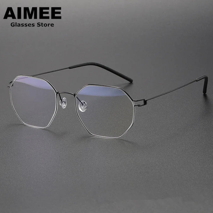 Aimee Unisex Semi Rim Flat Top Polygon Screwless Eyeglasses 10516 Semi Rim Aimee Black
