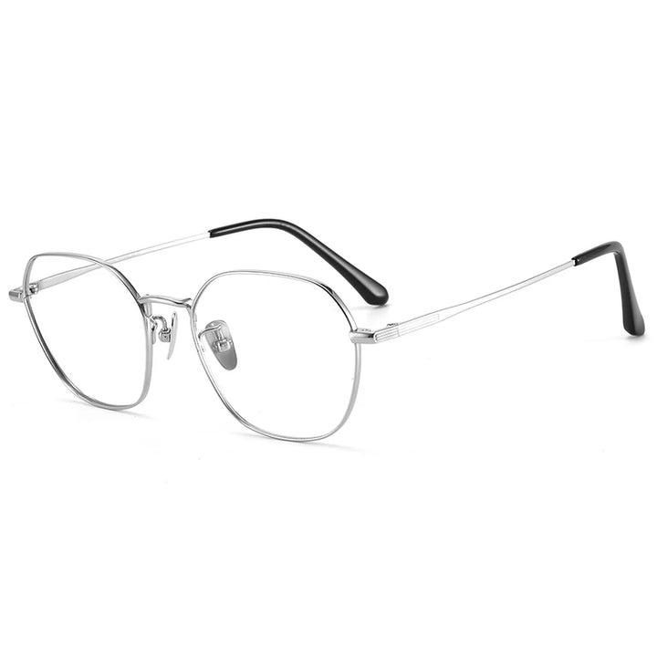 Bclear Unisex Full Rim Polygon Titanium Eyeglasses 86672 Full Rim Bclear Silver