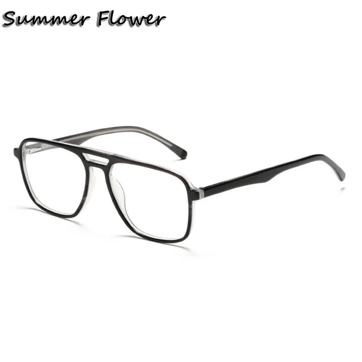 Summer Flower Unisex Full Rim Square Double Bridge Acetate Titanium Eyeglasses 81001 Full Rim Summer Flower Black Transparent