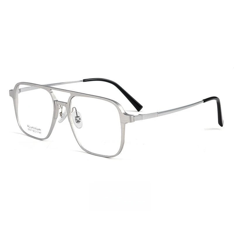 Hdcrafter Men's Full Rim Large Square Double Bridge Titanium Eyeglasses 28537 Full Rim Hdcrafter Eyeglasses Silver  