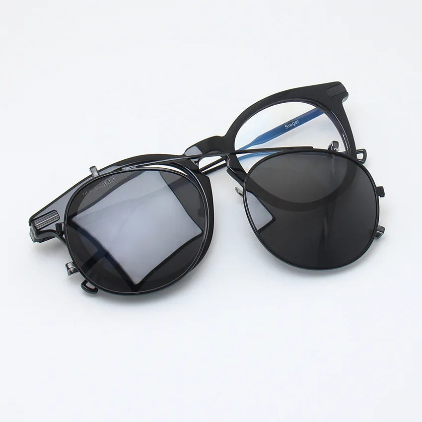Black Mask Unisex Full Rim Round Acetate Eyeglasses Clip On Polarized Sunglasses 0213 With Clip Ons Black Mask Black