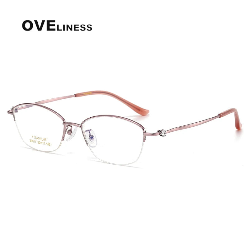 Oveliness Women's Semi Rim Oval Square Titanium Eyeglasses 6017 Semi Rim Oveliness purple pink