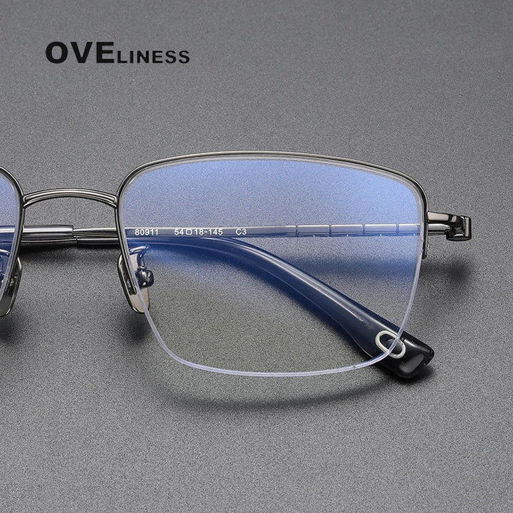 Oveliness Men's Semi Rim Square Titanium Eyeglasses 80911 Semi Rim Oveliness   