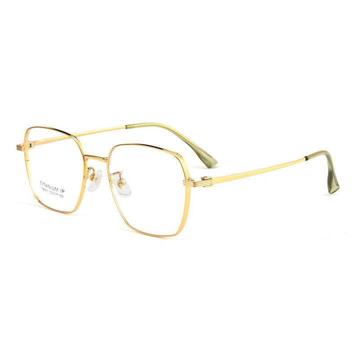 KatKani Unisex Full Rim Square Polygon Titanium Eyeglasses 8571t Full Rim KatKani Eyeglasses Gold  