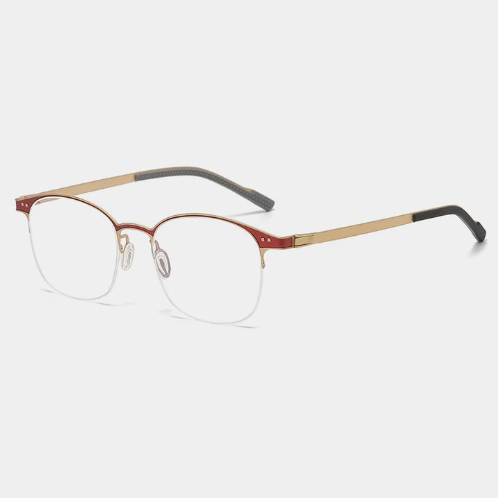 Gatenac Unisex Semi Rim Square Eyeglasses  Gxyj1146 Semi Rim Gatenac Red Gold
