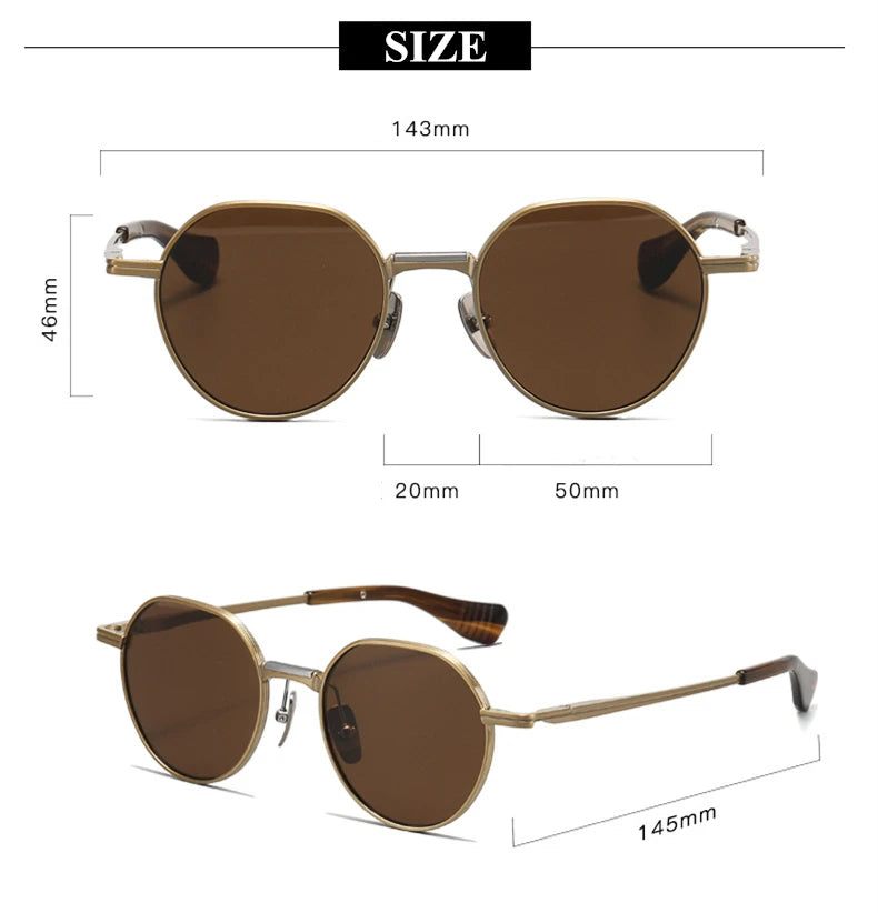 Black Mask Unisex Full Rim Flat Top Round Titanium Polarized Sunglasses 5046 Full Rim Black Mask