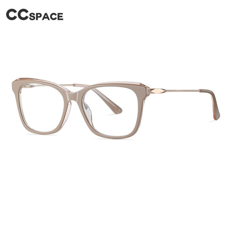 CCspace Women's Full Rim Square Cat Eye Spring Hinge Acetate Alloy Eyeglasses 56241 Full Rim CCspace