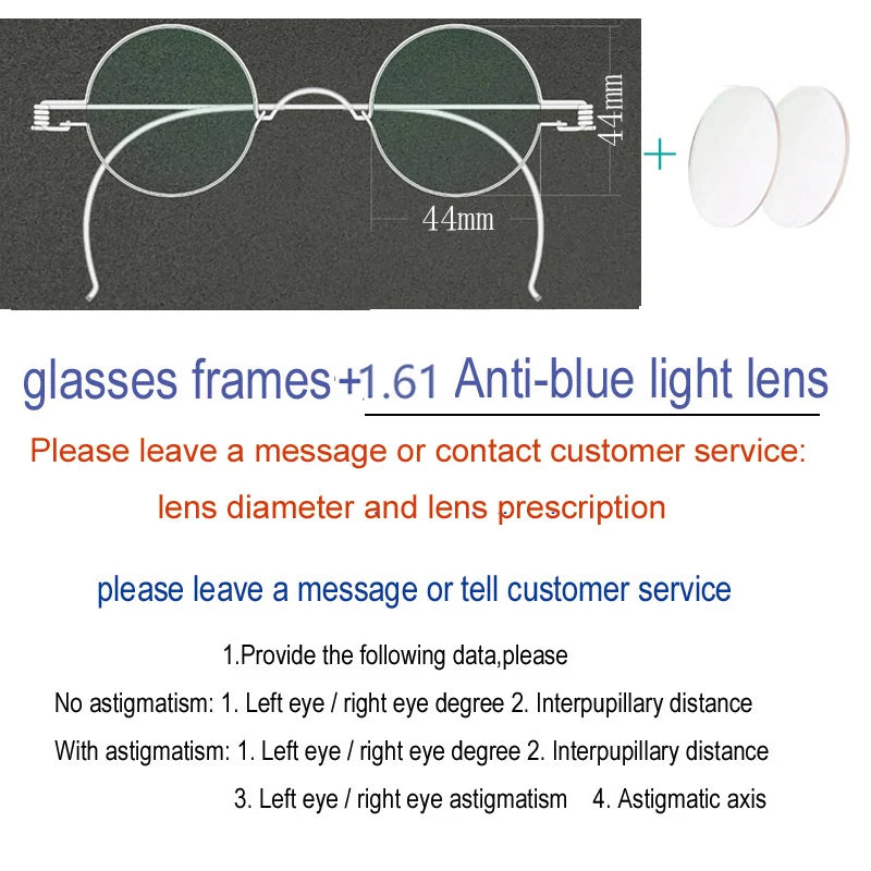 Yujo Unisex Full Rim Round Stainless Steel Custom Eyeglasses Y4042 Full Rim Yujo Blue44 CHINA