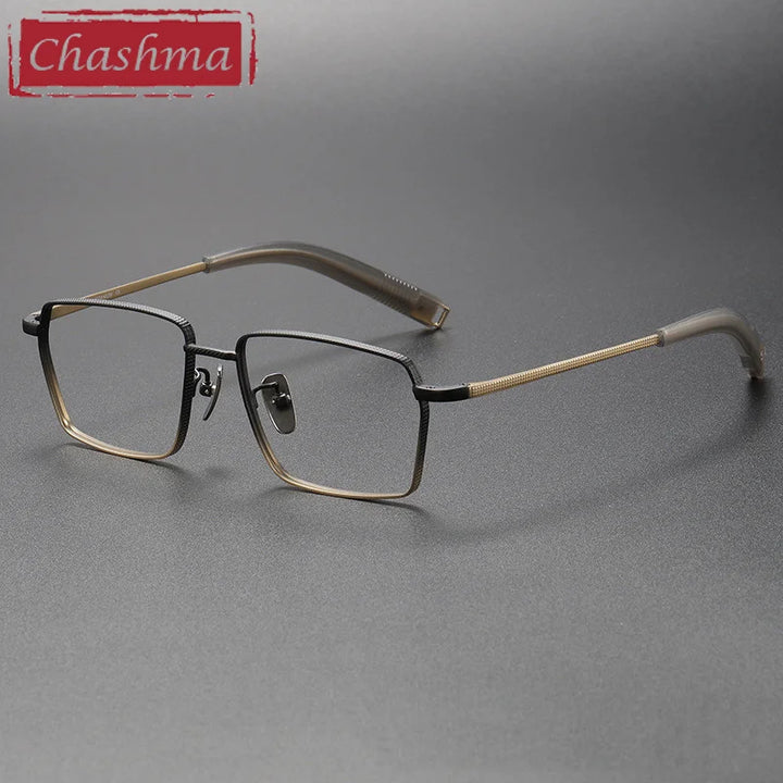 Chashma Ottica Men's Full Rim Square Titanium Eyeglasses 07519 Full Rim Chashma Ottica Black Gold  
