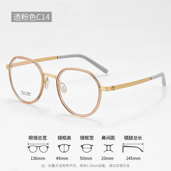 Reven Jate Unisex Full Rim Round Titanium Eyeglasses 2608 Full Rim Reven Jate C14