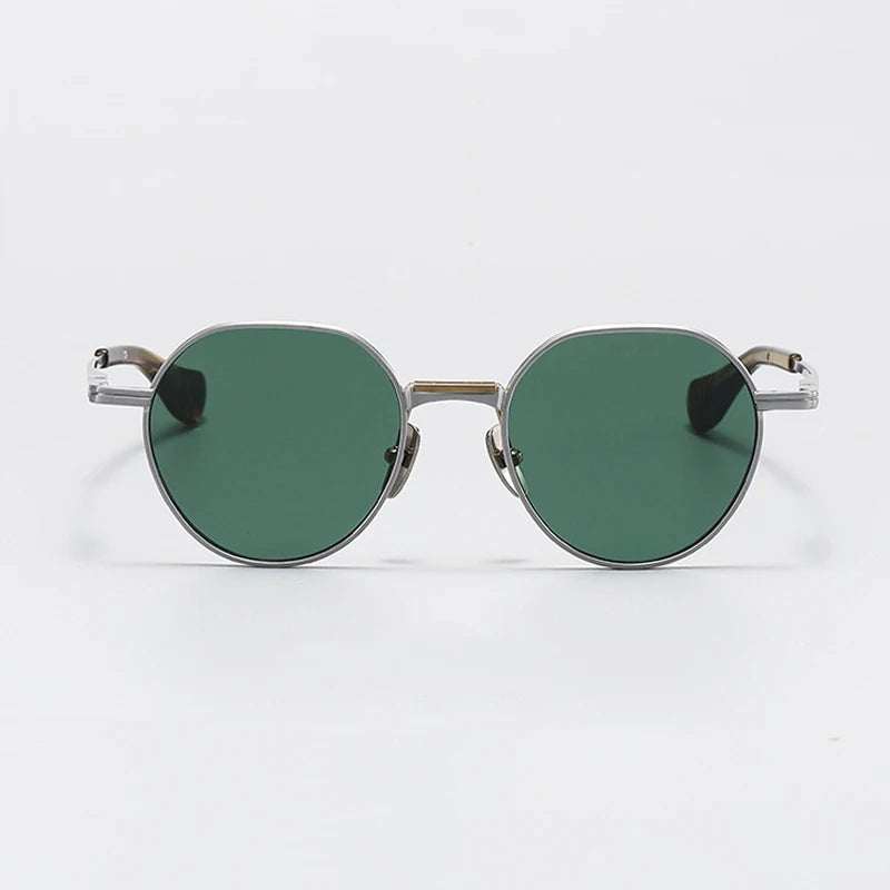 Black Mask Unisex Full Rim Flat Top Round Titanium Polarized Sunglasses 5046 Full Rim Black Mask