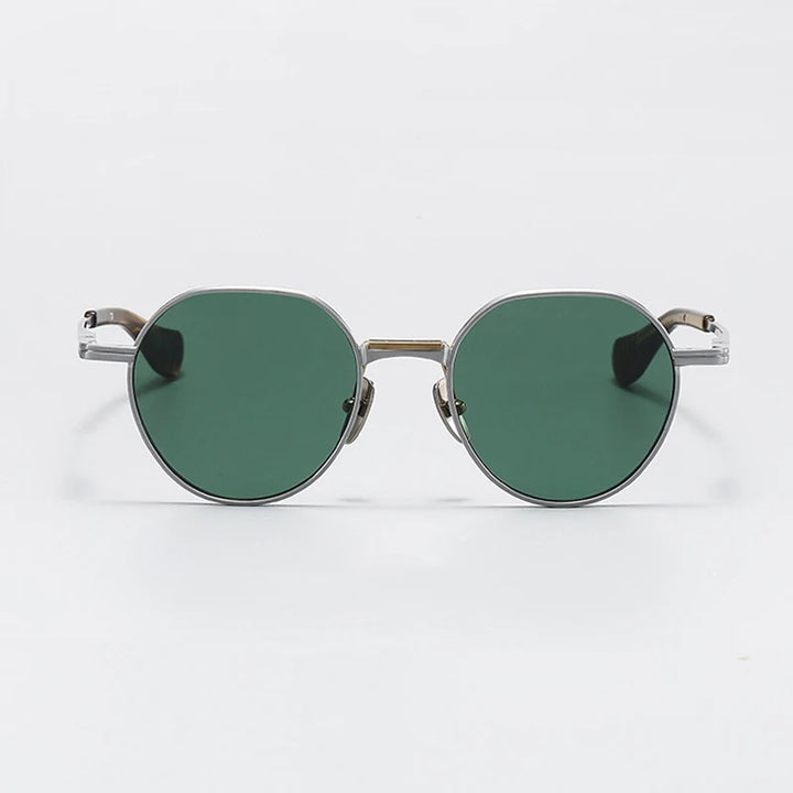Black Mask Unisex Full Rim Flat Top Round Titanium Polarized Sunglasses 5046 Full Rim Black Mask