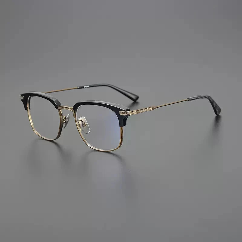 Gatenac Unisex Full Rim Square Acetate Titanium Eyeglasses Gxyj1144 Full Rim Gatenac Bronze