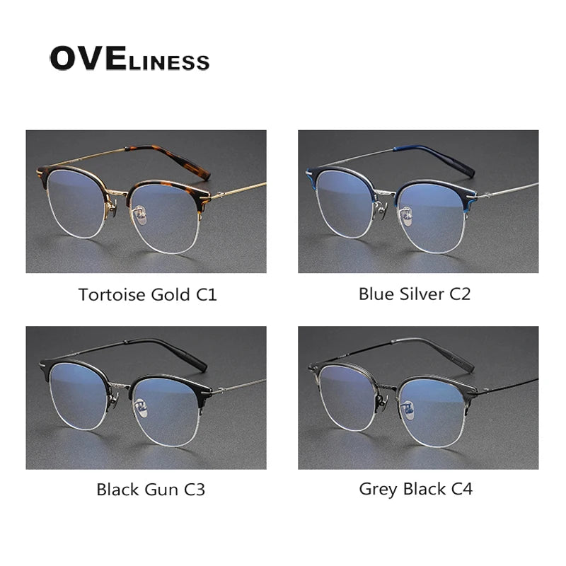 Oveliness Unisex Semi Rim Square Oval Acetate Titanium Eyeglasses 8098 Semi Rim Oveliness