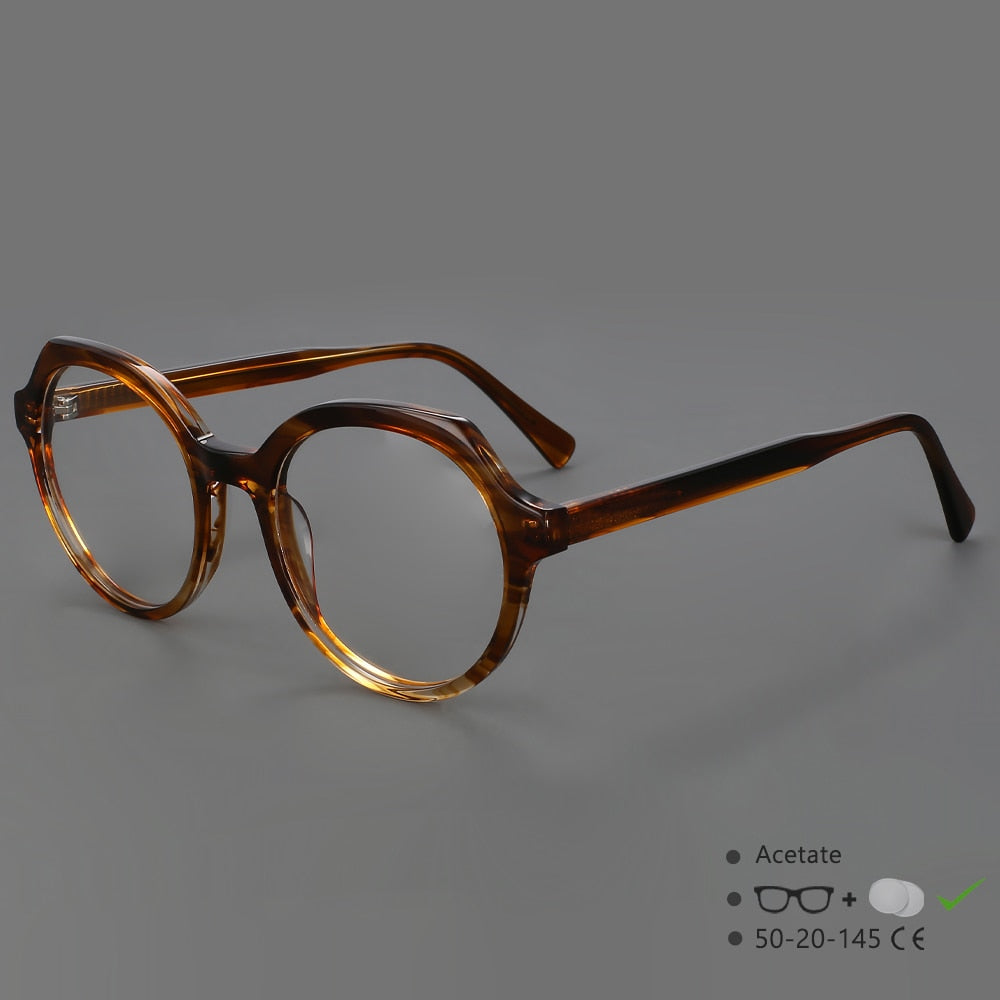 CCspace Unisex Full Rim Irregular Round Acetate Eyeglasses 55911 Full Rim CCspace WoodGrainColor China
