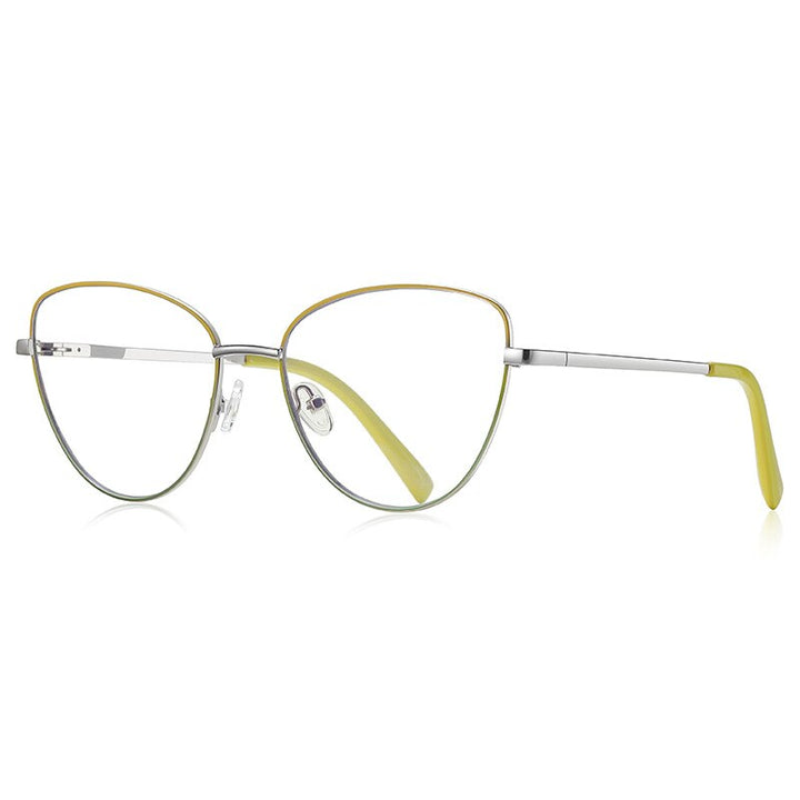 CCspace Unisex Full Rim Square Cat Eye Spring Hinge Alloy Eyeglasses 56273 Full Rim CCspace C3SilverYellwo