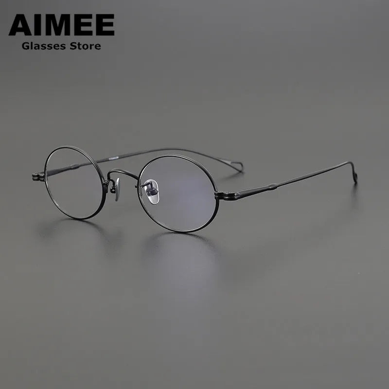 Aimee Unisex Full Rim Small Oval Round Titanium Eyeglasses 85001 Full Rim Aimee Black-Gun