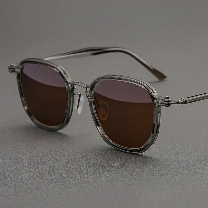 Black Mask Men's Full Rim Big Square Titanium Acetate Sunglasses 58654