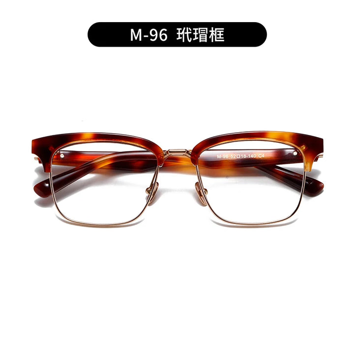 Nobler Unisex Semi Rim Large Square Titanium Acetate Eyeglasses M96 Semi Rim Nobler C4