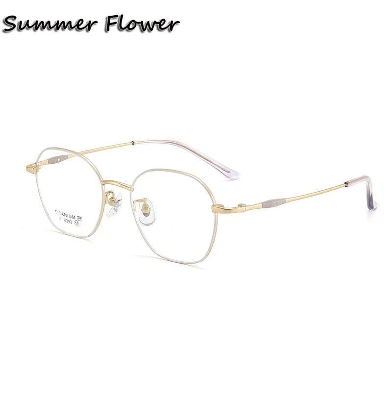 Summer Flower Unisex Full Rim Polygon Square Titanium Eyeglasses 616292