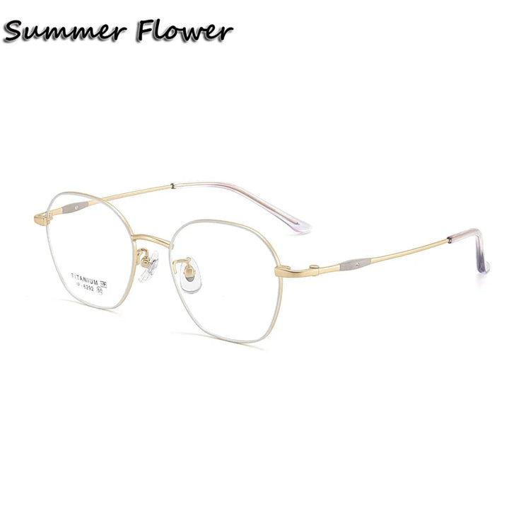 Summer Flower Unisex Full Rim Polygon Square Titanium Eyeglasses 616292
