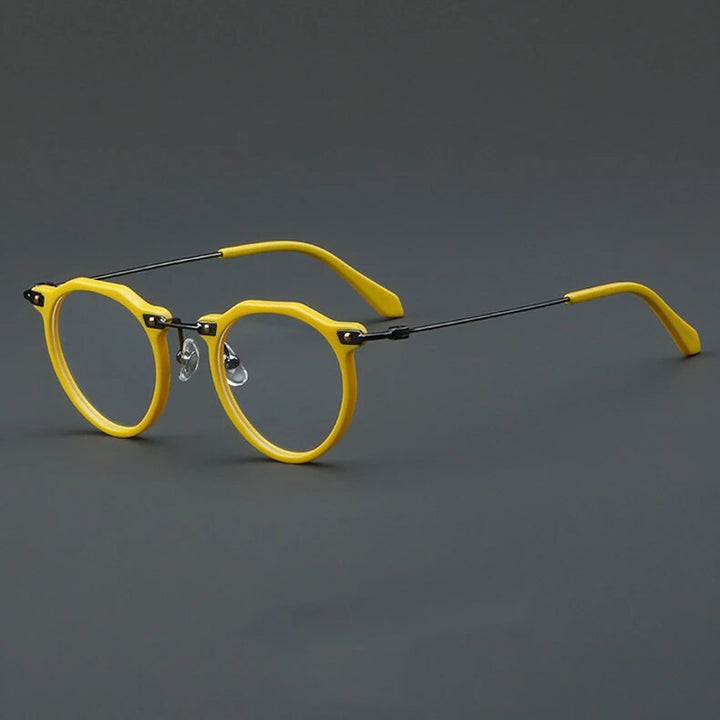 CCspace Unisex Full Rim Flat Top Round Acetate Eyeglasses 57028 Full Rim CCspace C4Yellow