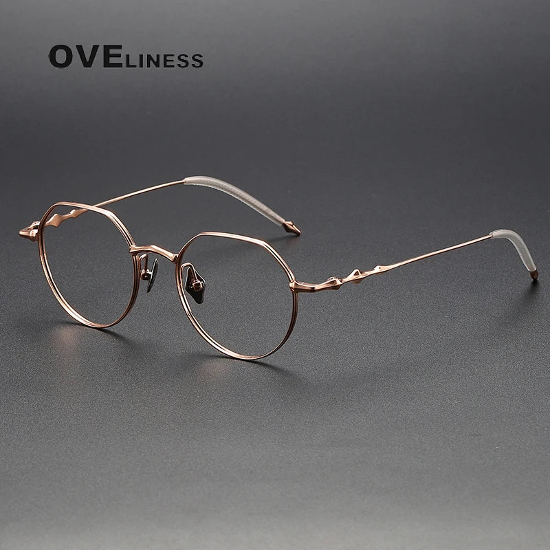 Oveliness Unisex Full Rim  Flat Top Round Titanium Eyeglasses 4449 Full Rim Oveliness rose gold  