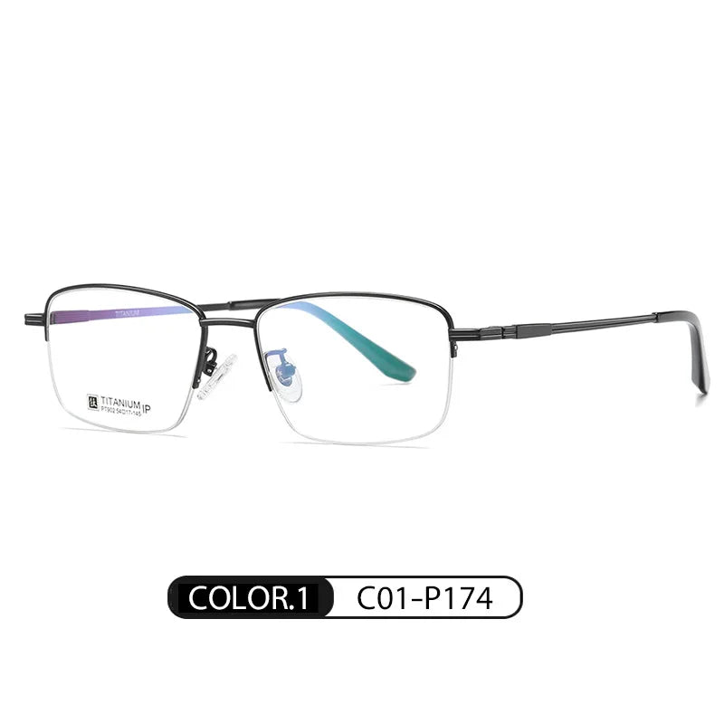 Hotochki Men's Semi Rim Square  Titanium Eyeglasses 90224