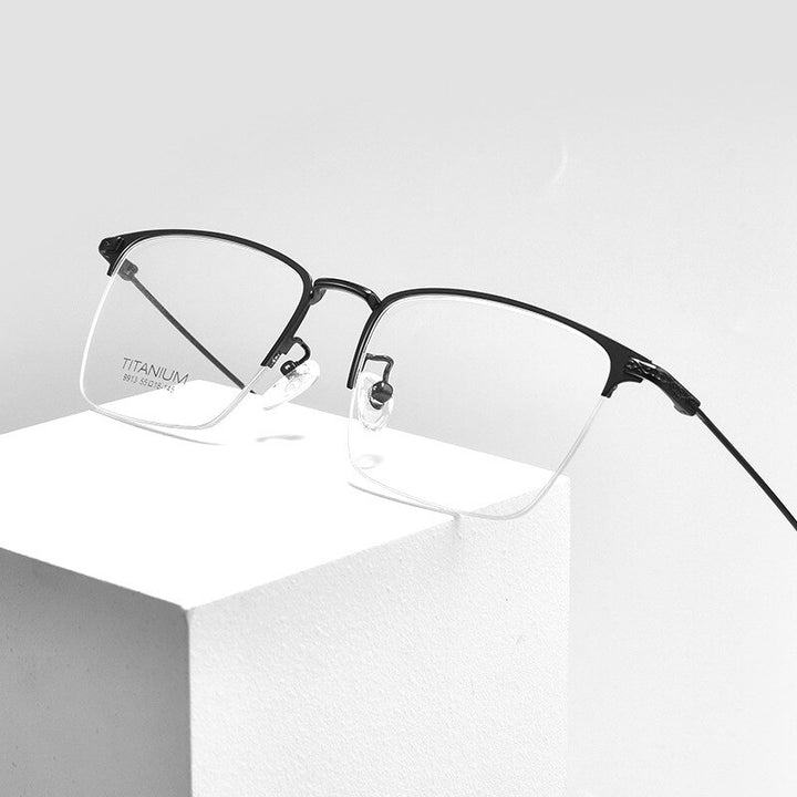 Yimaruili Men's Semi Rim Big Square Titanium Eyeglasses 9913sf Semi Rim Yimaruili Eyeglasses