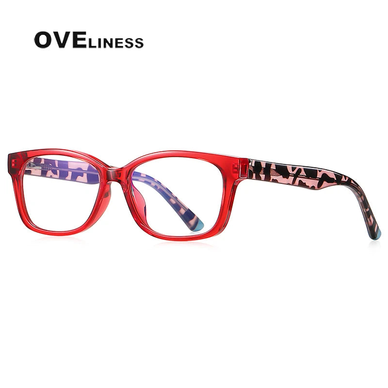 Oveliness Youth Unisex Full Rim Square Tr 90 Titanium Eyeglasses 20208 Full Rim Oveliness red  