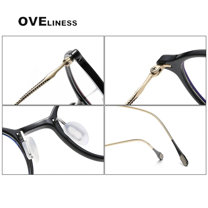 Oveliness Unisex Full Rim Square Acetate Titanium Eyeglasses 8653 Full Rim Oveliness   
