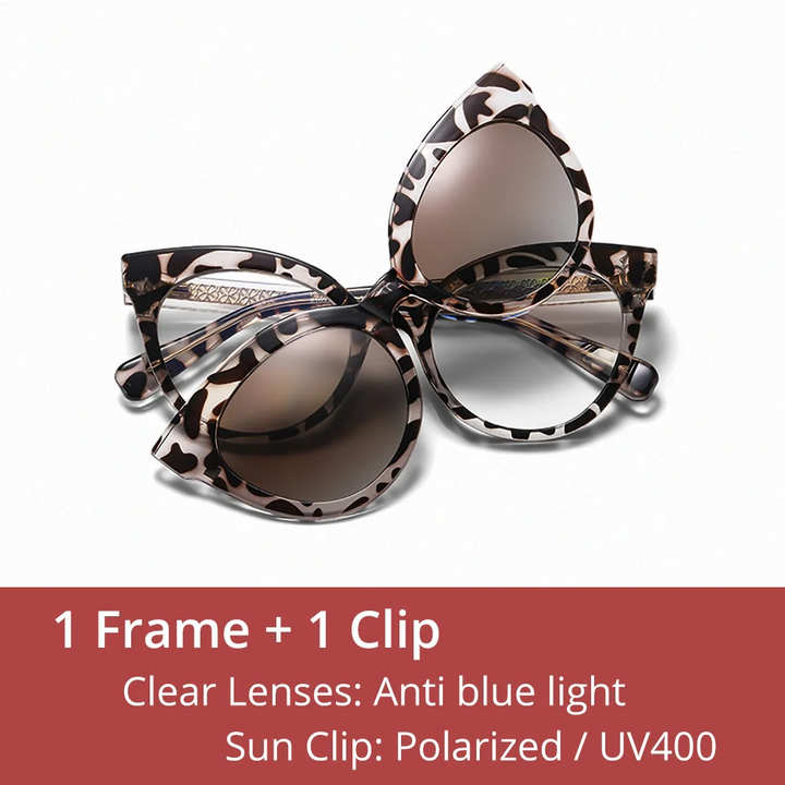 Ralferty Women's Full Rim Cat Eye Tr 90 Eyeglasses Clip On Sunglasses 81631