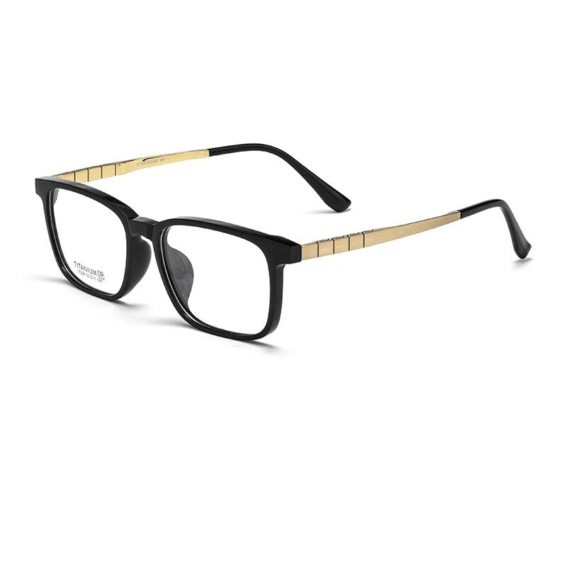 Yimaruili Men's Full Rim Square Acetate Titanium Eyeglasses 15209t Full Rim Yimaruili Eyeglasses Black Gold  