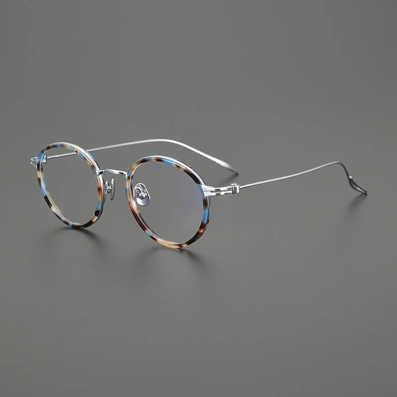 Gatenac Unisex Full Rim Round Acetate Titanium Eyeglasses Gxyj1552