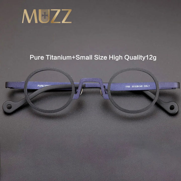 Muzz Unisex Full Rim Small Round Titanium Eyeglasses T7753 Full Rim Muzz
