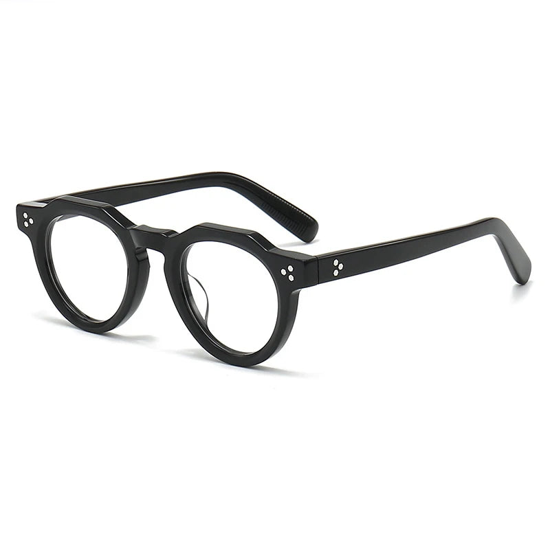 Black Mask Unisex Full Rim Flat Top Round Acetate Eyeglasses 8013 Full Rim Black Mask Black