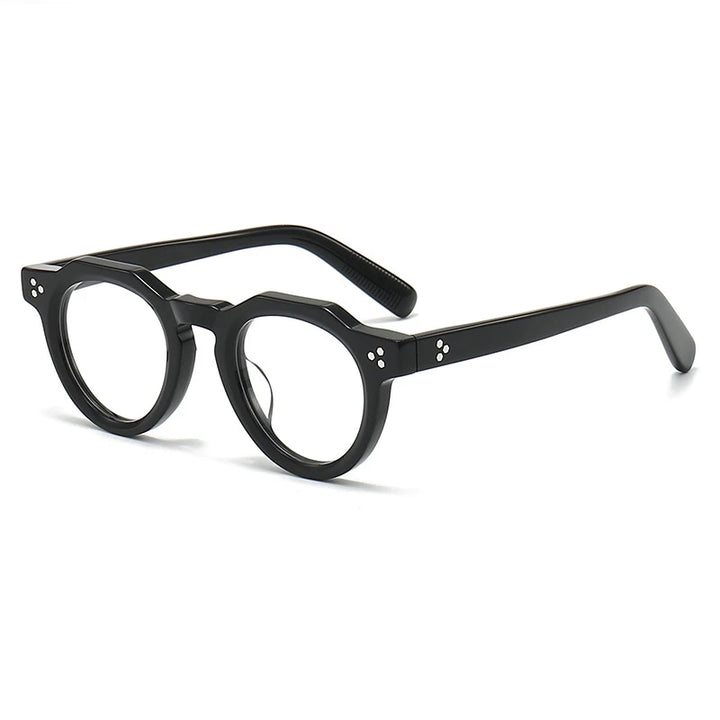 Black Mask Unisex Full Rim Flat Top Round Acetate Eyeglasses 8013 Full Rim Black Mask Black